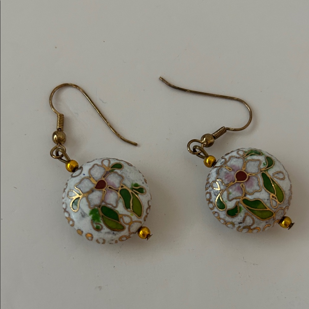 Cloisonne Vintage Floral Enamel Drop Earrings Boho Beautiful!
